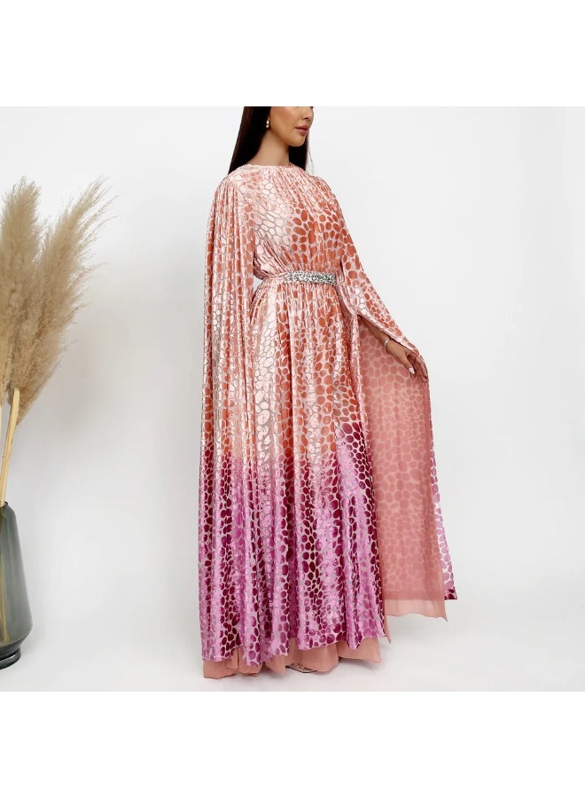 QABEELA RAM24 OMBRÉ PEACH PINK DEVORÉ JUMPSUIT - Image 2